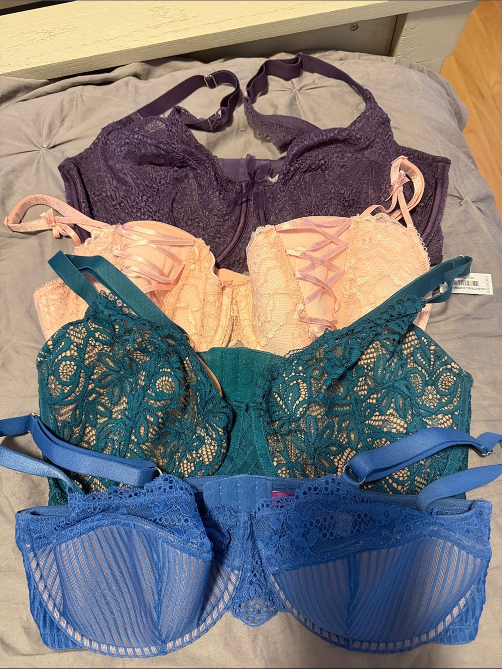 Teal, Pink/Peach(NWT), Purple & Blue Lace Underwire Bras - Adore Me